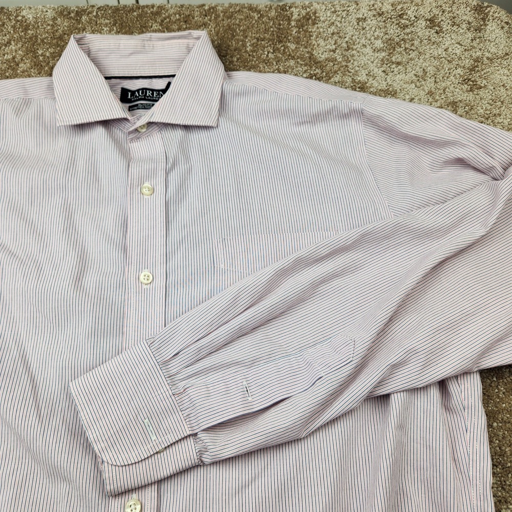 Lauren Ralph Lauren Mens Slim Fit Pinstripe Stretch Non Iron Shirt 16.5 34/35